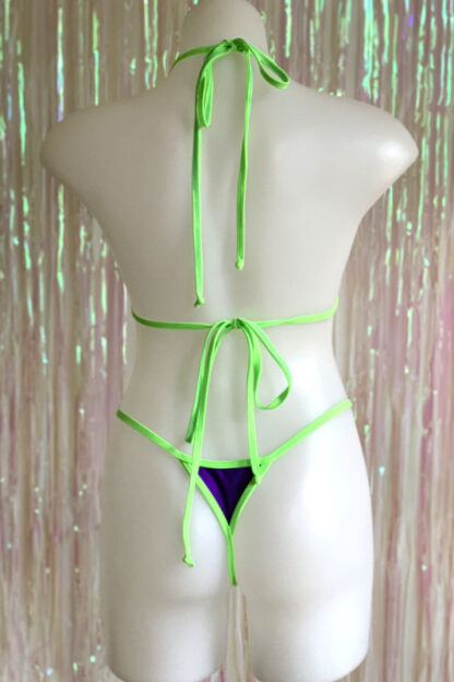 Siren Doll Small Cup Bikini Set - Purple - Neon Green Trim - Back