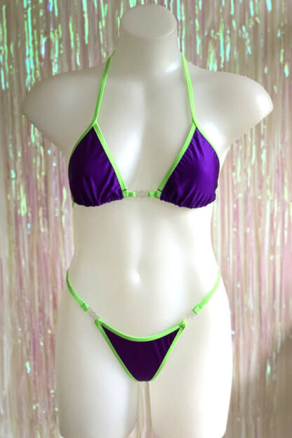 Siren Doll Small Cup Bikini Set - Purple - Neon Green Trim - Front