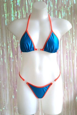 Siren Doll Small Cup Bikini Set - Turquoise - Neon Orange Trim