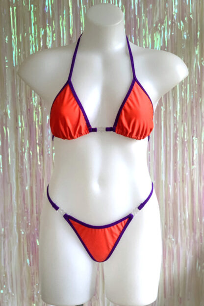 Siren Doll Small Cup Bikini Set - Neon Orange with Purple Trim