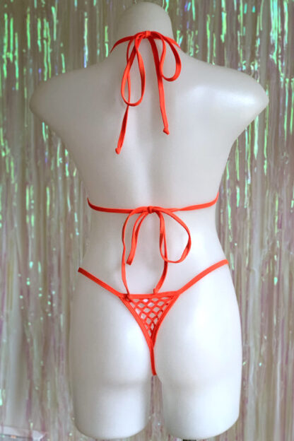 Siren Doll Small Cup Fishnet Bikini Set - Neon Orange - Back