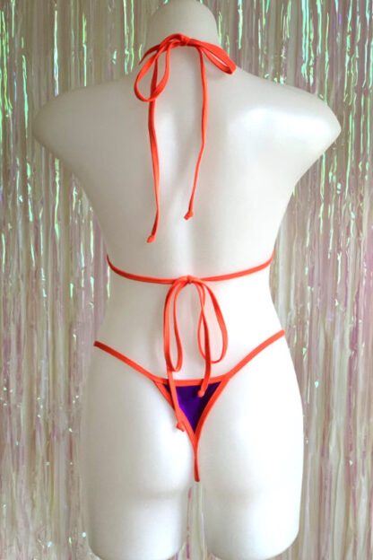Siren Doll Small Cup Bikini Set - Purple - Neon Orange Trim - Back
