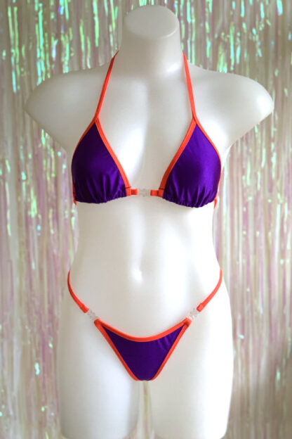 Siren Doll Small Cup Bikini Set - Purple - Neon Orange Trim
