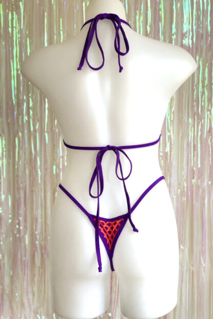 Siren Doll Small Cup Bikini Set - Purple - Neon Orange Fishnet - Back