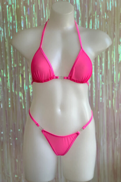 Siren Doll Small Cup Bikini Set - Neon Pink Sheer Front