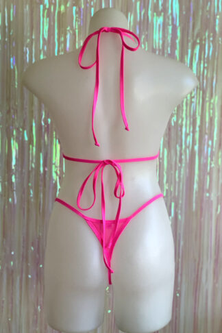Siren Doll Small Cup Bikini Set - Neon Pink Sheer Back