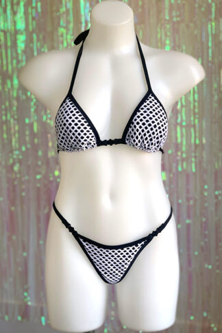 Siren Doll Small Cup Bikini Set - Black & Fishnet White Front