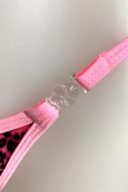 Siren Doll Small Cup Bikini Set - Faux Fur Neon Pink Leopard - Barbie Pink Trim Clip