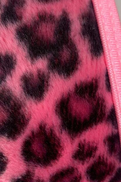 Siren Doll Small Cup Bikini Set - Faux Fur Neon Pink Leopard - Barbie Pink Trim Close