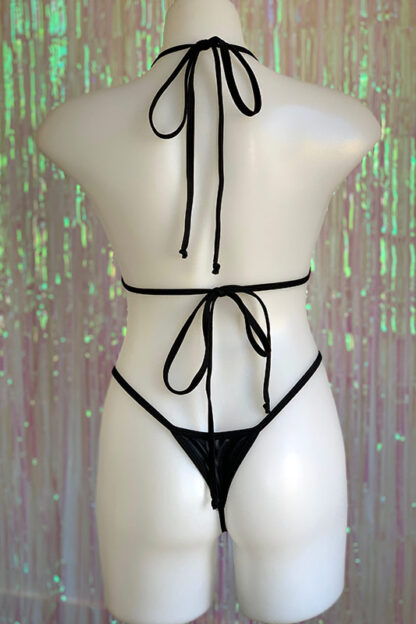 Siren Doll Small Cup Bikini Set- Faux Leather - Matte Black Back