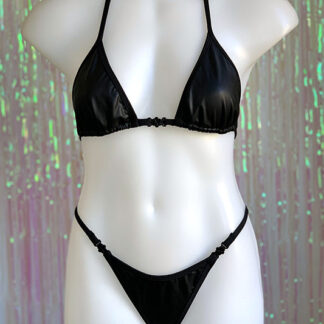 Siren Doll Small Cup Bikini Set- Faux Leather - Matte Black Front