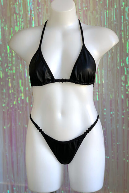 Siren Doll Small Cup Bikini Set- Faux Leather - Matte Black Front