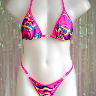 Siren Doll Small Cup Bikini Set - Neon Marble - Neon Pink Trim Front