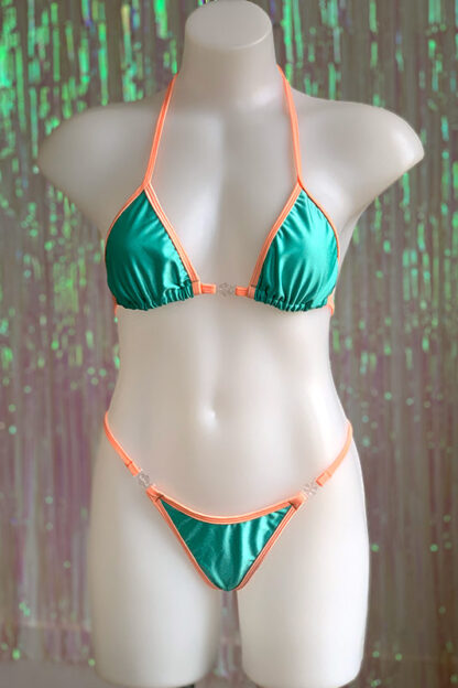 Siren Doll Small Cup Bikini Set - Mint Green & Soft Orange