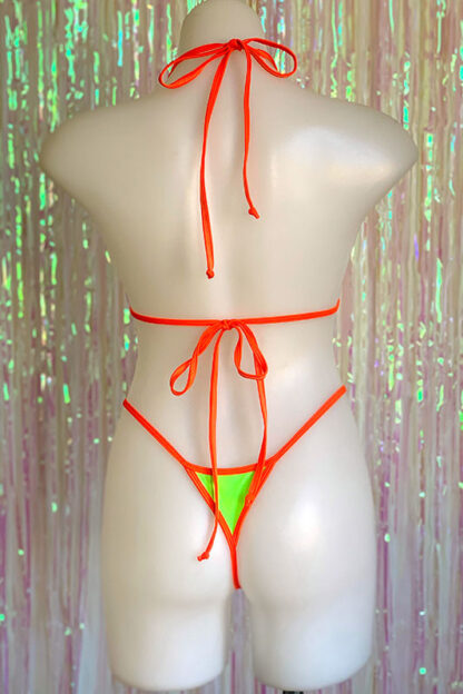 Siren Doll Small Cup Bikini Set - Neon Green & Neon Orange Back