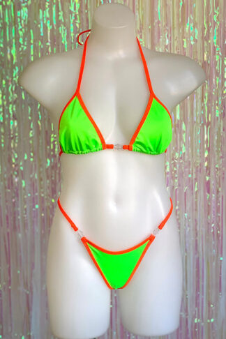 Siren Doll Small Cup Bikini Set - Neon Green & Neon Orange Front