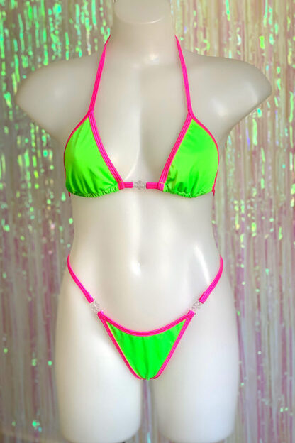 Siren Doll Small Cup Bikini Set - Neon Green & Neon Pink Front