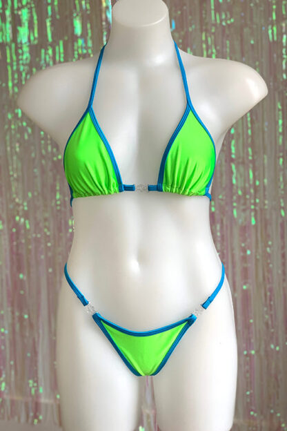 Siren Doll Small Cup Bikini Set - Neon Green & Ocean Blue Front
