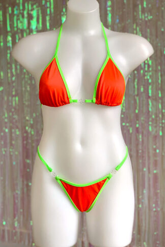 Siren Doll Small Cup Bikini Set - Neon Orange & Neon Green Front