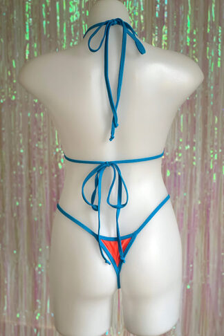 Siren Doll Small Cup Bikini Set - Neon Orange & Turquoise Back