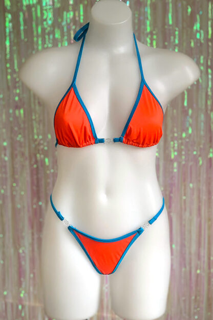 Siren Doll Small Cup Bikini Set - Neon Orange & Turquoise Front
