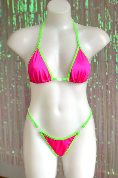 Siren Doll Small Cup Bikini Set - Neon Pink & Neon Green Front