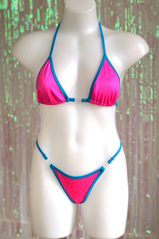 Siren Doll Small Cup Bikini Set - Neon Pink & Turquoise Front