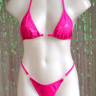 Siren Doll Small Cup Bikini Set - PVC Geometry - Neon Pink Front