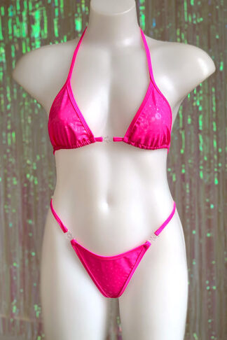 Siren Doll Small Cup Bikini Set - PVC Geometry - Neon Pink Front