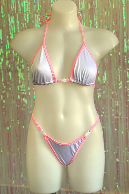 Siren Doll Small Cup Bikini Set - White & Barbie Pink Front