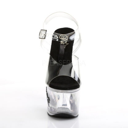 Pleaser 7" Tip Jar 708 Sandal - Clear Top Black Foot Clear Shoes Front Angle
