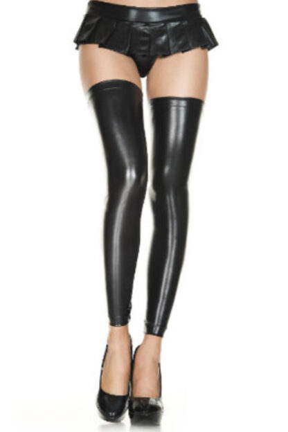 FootLess Lace Up Wet Look Thigh Hi