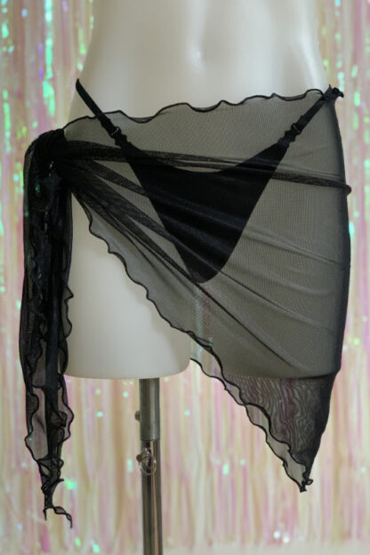 Siren Doll Mini Wrap Skirt - Sheer - Black