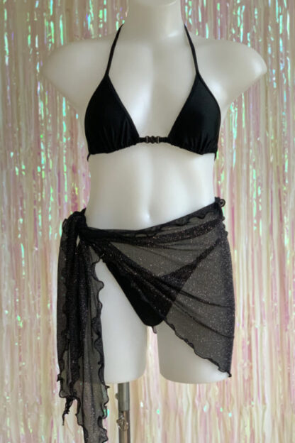 Siren Doll Mini Wrap Skirt - Sheer - Black & Silver 5