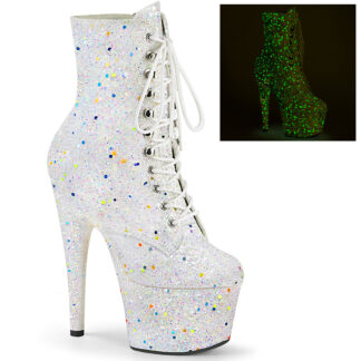 Pleaser 7" Adore 1020 Ankle Boots - Multi Glitter White