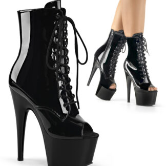 Pleaser 7" Adore 1021 Ankle Boot Patent Black Front Angle