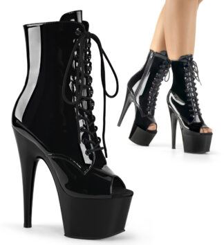 Pleaser 7" Adore 1021 Ankle Boot Patent Black Front Angle