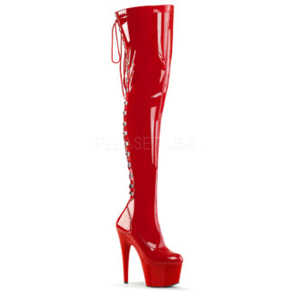 Pleaser 7" Adore 3063 Thigh High Boot Patent Red
