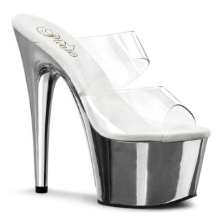 Pleaser 7" Adore 702 Double Strap Slip On Silver Shoes