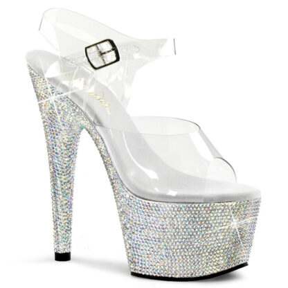 Pleaser 7" Bejeweled 708DM Clear Top with Ankle Strap Shoes