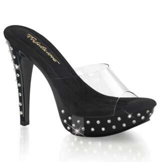 Fabulicious 5" Cocktail 501 STD Slip On - Clear Top and Black Platform with Rhinestones