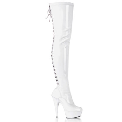 Pleaser 6" Delight 3063 Thigh High Boot Patent White