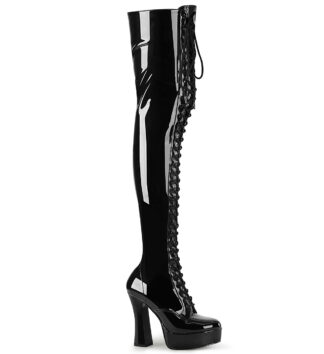 Pleaser 5” Electra 3023 Buckle Thigh High Boot - Patent Black