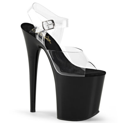 Pleaser 8" Flamingo 808 Clear Top with Ankle Strap Black Platform Shoes