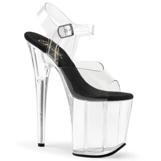 Pleaser 8" Flamingo 808 Clear Top with Ankle Strap Black Foot Shoes