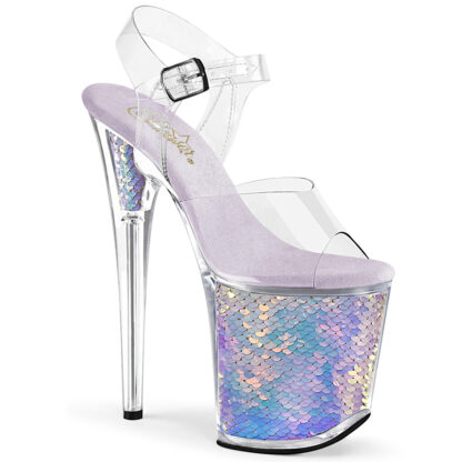Pleaser 8" Flamingo 808 Clear Top with Ankle Strap Mermaid Scale Shoes