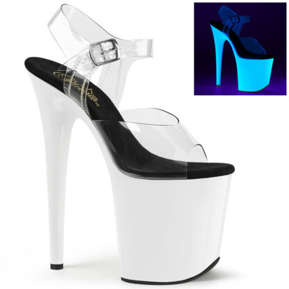 Pleaser 8" Flamingo 808 Clear Top with Ankle Strap UV Neon White