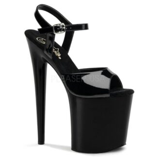 Pleaser 8" Flamingo 809 Open Toe with Ankle Strap Patent Black Shoes
