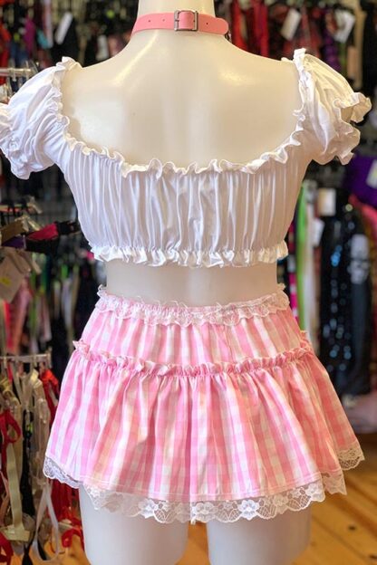Gingham Check Skirt - Baby Pink Back