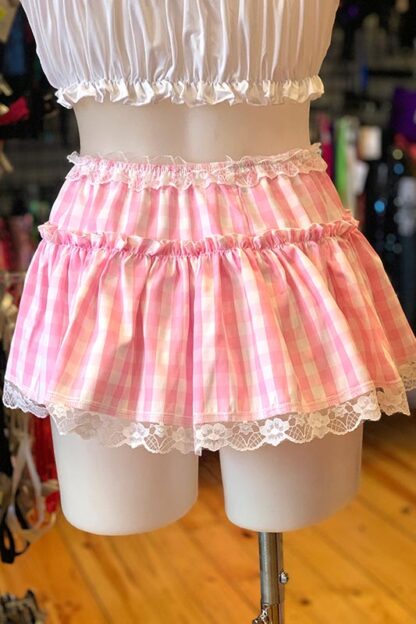 Gingham Check Skirt - Baby Pink Back2